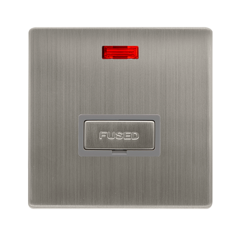 13A Ingot Fused Connection Unit With Neon - Stainless Steel Cover Plate - Grey Insert - Screwless