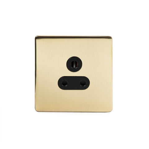 Screwless Brushed Brass - Black Trim - Slim Plate Screwless Brushed Brass 5 Amp Socket Black Trim Unswitched