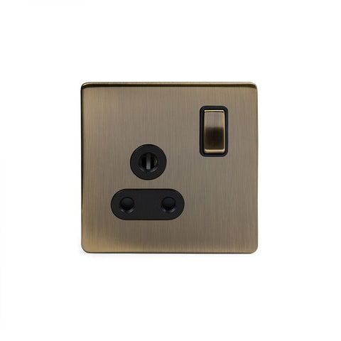 Screwless Antique Brass - Black Trim - Slim Plate Screwless Antique Brass 5 Amp Plug Socket with Switch Black Ins