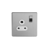 Screwless Brushed Chrome - White Trim - Slim Plate Screwless Brushed Chrome 5a Plug Socket with Switch