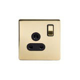 Screwless Brushed Brass - Black Trim - Slim Plate Screwless Brushed Brass 5 Amp Socket with Switch Black Trim