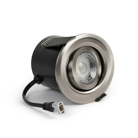LED Downlights Brushed Chrome Adjustable Tiltable 4K Fire Rated LED 6W IP44 Dimmable Downlight