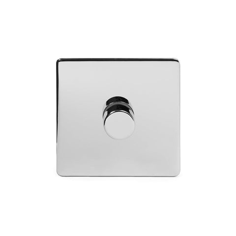 Screwless Polished Chrome - White Trim - Slim Plate Screwless Polished Chrome 1 Gang 2 Way Intelligent Trailing Dimmer Light Switch