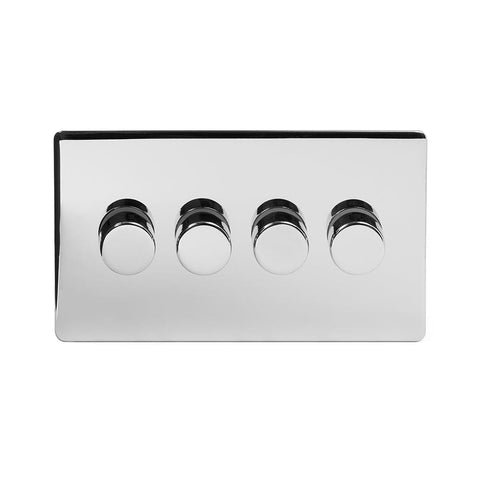 Screwless Polished Chrome 4 Gang 2 Way Intelligent Trailing Dimmer Light Switch - SE Home
