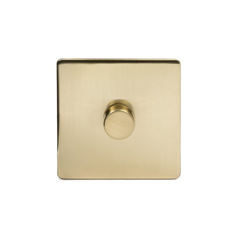 Screwless Brushed Brass - Black Trim - Slim Plate Screwless Brushed Brass 1 Gang 2 Way Intelligent Trailing Dimmer Light Switch