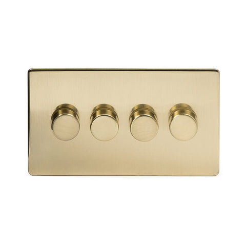Screwless Brushed Brass 4 Gang 2 Way Intelligent Trailing Dimmer Light Switch - SE Home