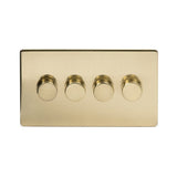 Screwless Brushed Brass - Black Trim - Slim Plate Screwless Brushed Brass 4 Gang 2 Way Intelligent Trailing Dimmer Light Switch