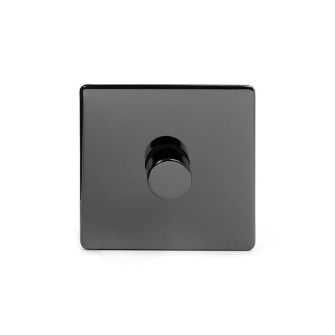 Screwless Black Nickel - Black Trim - Slim Plate Screwless Black Nickel 1 Gang 2 Way Intelligent Trailing Dimmer Light Switch