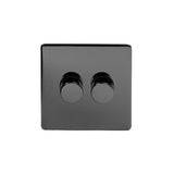 Screwless Black Nickel - Black Trim - Slim Plate Screwless Black Nickel 2 Gang 2 Way Intelligent Trailing Dimmer Light Switch