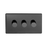 Screwless Black Nickel 3 Gang 2 Way Intelligent Trailing Dimmer Light Switch - SE Home