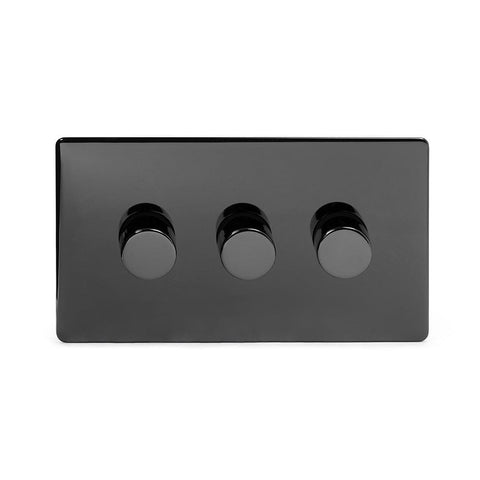 Screwless Black Nickel - Black Trim - Slim Plate Screwless Black Nickel 3 Gang 2 Way Intelligent Trailing Dimmer Light Switch