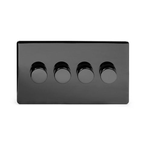 Screwless Black Nickel - Black Trim - Slim Plate Screwless Black Nickel 4 Gang 2 Way Intelligent Trailing Dimmer Light Switch