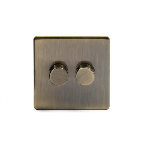 Screwless Antique Brass 2 Gang 2 Way Intelligent Trailing Dimmer Light Switch - SE Home