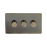 Screwless Antique Brass - Black Trim - Slim Plate Screwless Antique Brass 3 Gang 2 Way Intelligent Trailing Dimmer Light Switch