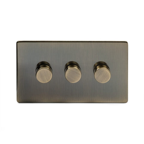 Screwless Antique Brass 3 Gang 2 Way Intelligent Trailing Dimmer Light Switch - SE Home