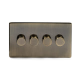 Screwless Antique Brass - Black Trim - Slim Plate Screwless Antique Brass 4 Gang 2 Way Intelligent Trailing Dimmer Light Switch