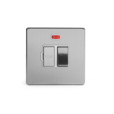 Screwless Brushed chrome 13A Double Pole Switched Fuse Connection Unit With Neon - SE Home