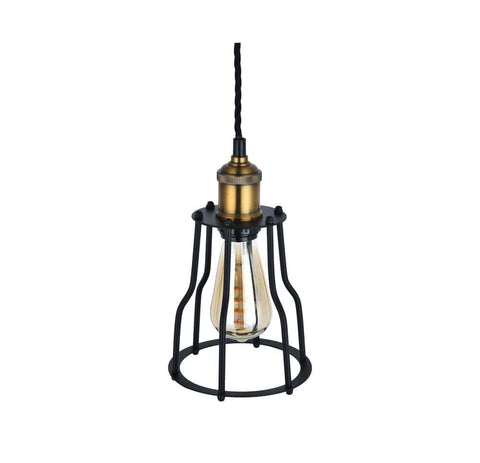 Pendant Lights Denman Cone Industrial Black Cage Pendant Light