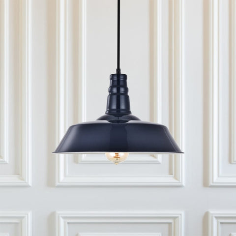 Hand Painted Iron Pendant Lights Squid Ink Navy Blue Industrial Breakfast Bar Pendant Light - Argyll