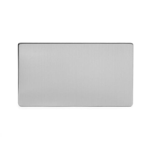 Screwless Brushed chrome metal Double Blanking Plate - SE Home