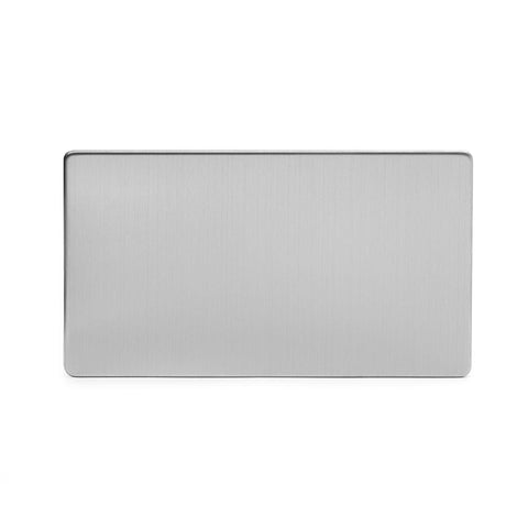 Screwless Brushed Chrome - White Trim - Slim Plate Screwless Brushed chrome metal Double Blanking Plate