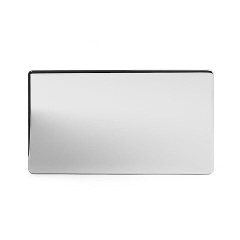 Screwless Polished Chrome - White Trim - Slim Plate Screwless Polished chrome metal Double Blanking Plate