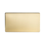 Screwless Brushed Brass - White Trim - Slim Plate Screwless Brushed Brass Metal Double Blanking Plates