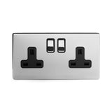 Screwless Polished Chrome - Black Trim - Slim Plate Screwless Polished Chrome 13A 2 Gang Double Pole Socket