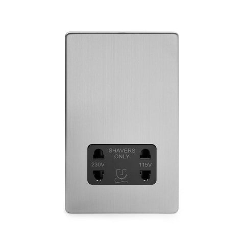 Screwless Brushed Chrome 1 Gang Shaver Socket - SE Home