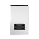 Screwless Polished Chrome - Black Trim - Slim Plate Screwless Polished Chrome 1 Gang Shaver Socket Light Switch