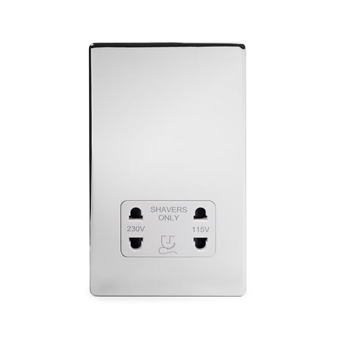 Screwless Polished Chrome - White Trim - Slim Plate Screwless Polished Chrome 1 Gang Shaver Socket