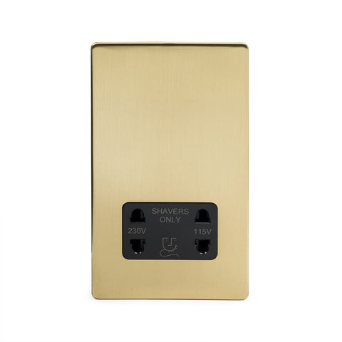 Screwless Brushed Brass - Black Trim - Slim Plate Screwless Brushed Brass 1 Gang Shaver Socket