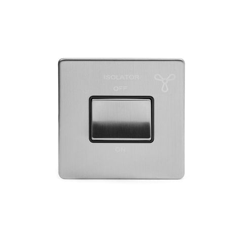 Screwless Brushed Chrome - Black Trim - Slim Plate Screwless Brushed Chrome 3-Pole Fan Isolator Switch