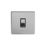 Screwless Brushed Chrome - Black Trim - Slim Plate Screwless Brushed Chrome 1 Gang 20 Amp Double Pole Switch Black Trim