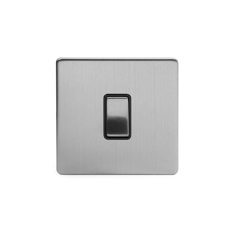 Screwless Brushed Chrome - Black Trim - Slim Plate Screwless Brushed Chrome 1 Gang 20 Amp Double Pole Switch Black Trim