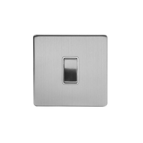 Screwless Brushed Chrome - White Trim - Slim Plate Screwless Brushed Chrome 10A 1 Gang Intermediate Light Switch