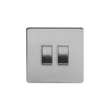 Screwless Brushed Chrome - White Trim - Slim Plate Screwless Brushed Chrome 10A 2 Gang Intermediate Light Switch