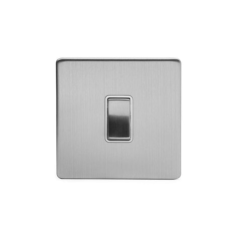 Screwless Brushed Chrome - White Trim - Slim Plate Screwless Brushed Chrome 1 Gang 20 Amp Switch