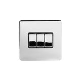 Screwless Polished Chrome 10A 3 Gang 2 Way Light Switch - SE Home
