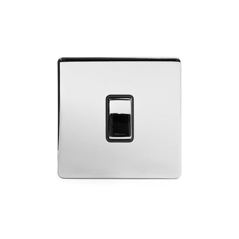 Screwless Polished Chrome - Black Trim - Slim Plate Screwless Polished Chrome 10A 1 Gang Intermediate Light Switch