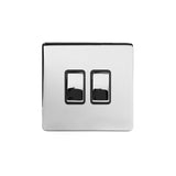 Screwless Polished Chrome - Black Trim - Slim Plate Screwless Polished Chrome 10A 2 Gang Intermediate Light Switch