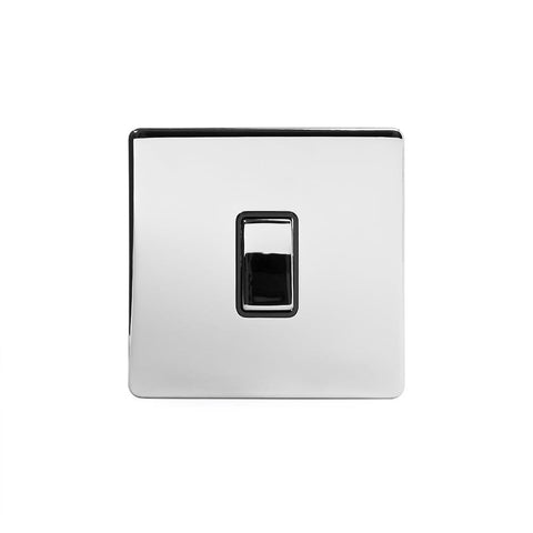 Screwless Polished Chrome - Black Trim - Slim Plate Screwless Polished Chrome 1 Gang 20 Amp Switch Light Switch