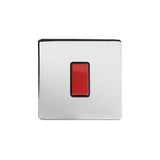 Screwless Polished Chrome 45A 1 Gang Double Pole Switch- Single Plate - SE Home