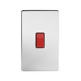 Screwless Polished Chrome - Black Trim - Slim Plate Screwless Polished Chrome 45A 1 Gang Double Pole Switch- Large Plate