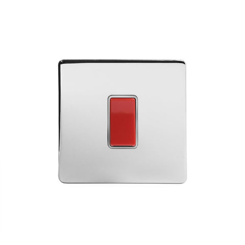 Screwless Polished Chrome 45A 1 Gang Double Pole Switch- Single Plate - SE Home