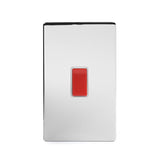 Screwless Polished Chrome - White Trim - Slim Plate Screwless Polished Chrome 45A 1 Gang Double Pole Switch- Large Plate