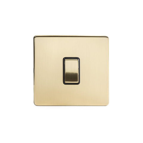 Screwless Brushed Brass - Black Trim - Slim Plate Screwless Brushed Brass 10A 1 Gang Intermediate Light Switch  - Black