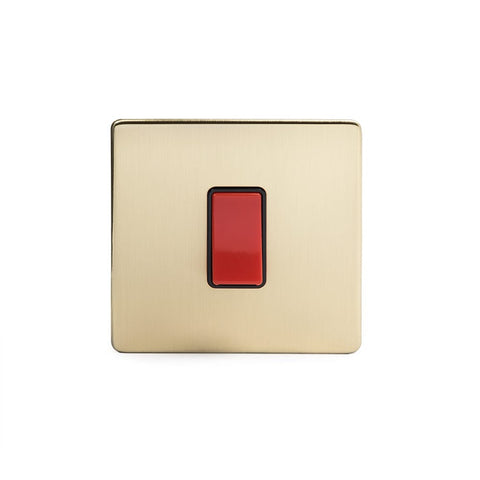 Screwless Brushed Brass - Black Trim - Slim Plate Screwless Brushed Brass 1 Gang 20 Amp Double Pole Switch - Single Plate