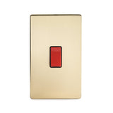 Screwless Brushed Brass 45A 1 Gang Double Pole Switch - Large Plate - SE Home