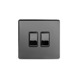 Screwless Black Nickel - Black Trim - Slim Plate Screwless Black Nickel 10A 2 Gang 2 Way Light Switch